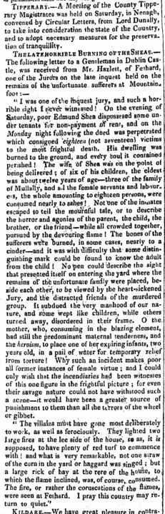 17 people are burned to death in a house in Tubber, Co. Tipperary, probably by Rockite agitators