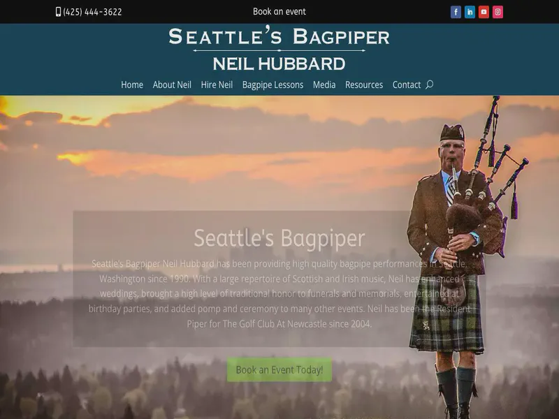 Website preview for neilbagpiper.com