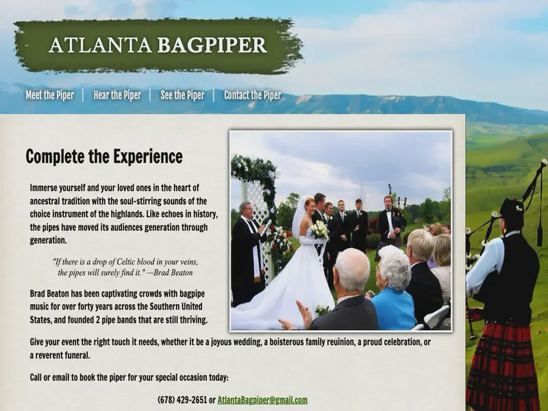 Website preview for www.atlantabagpiper.com