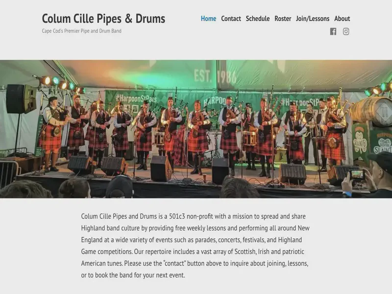 Website preview for www.capecodpipesanddrums.com