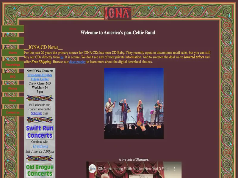 Website preview for www.ionamusic.com