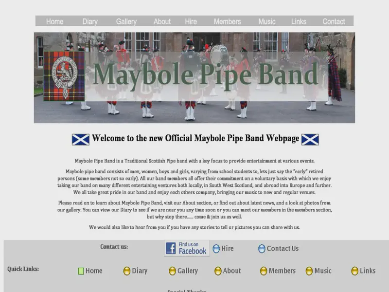 Website preview for www.maybolepipeband.com