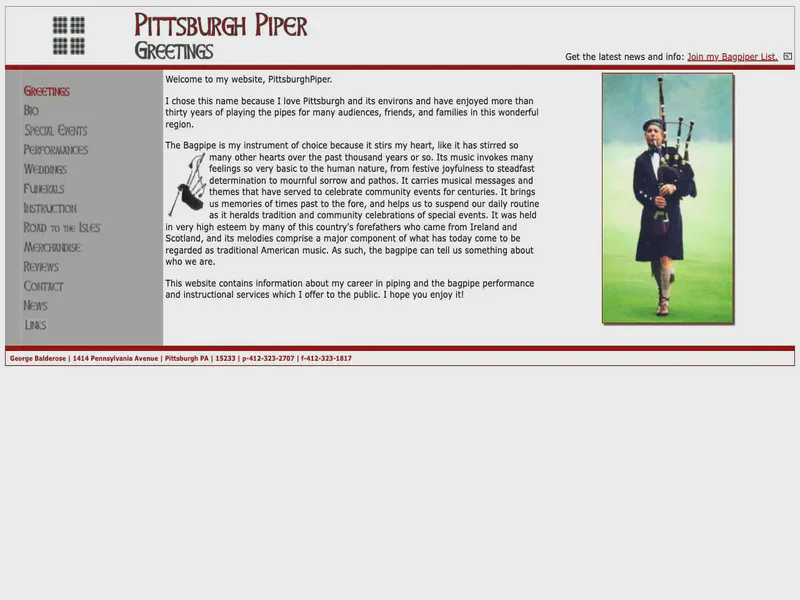 Website preview for www.pittsburghpiper.com